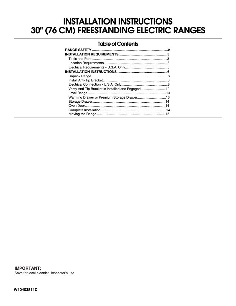 Page n°1 - Guide d'installation Amana ACR4303MFS