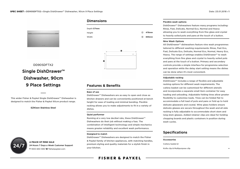 Page 1 of the manual Technical Sheet Fisher & Paykel DD90SDFTX2