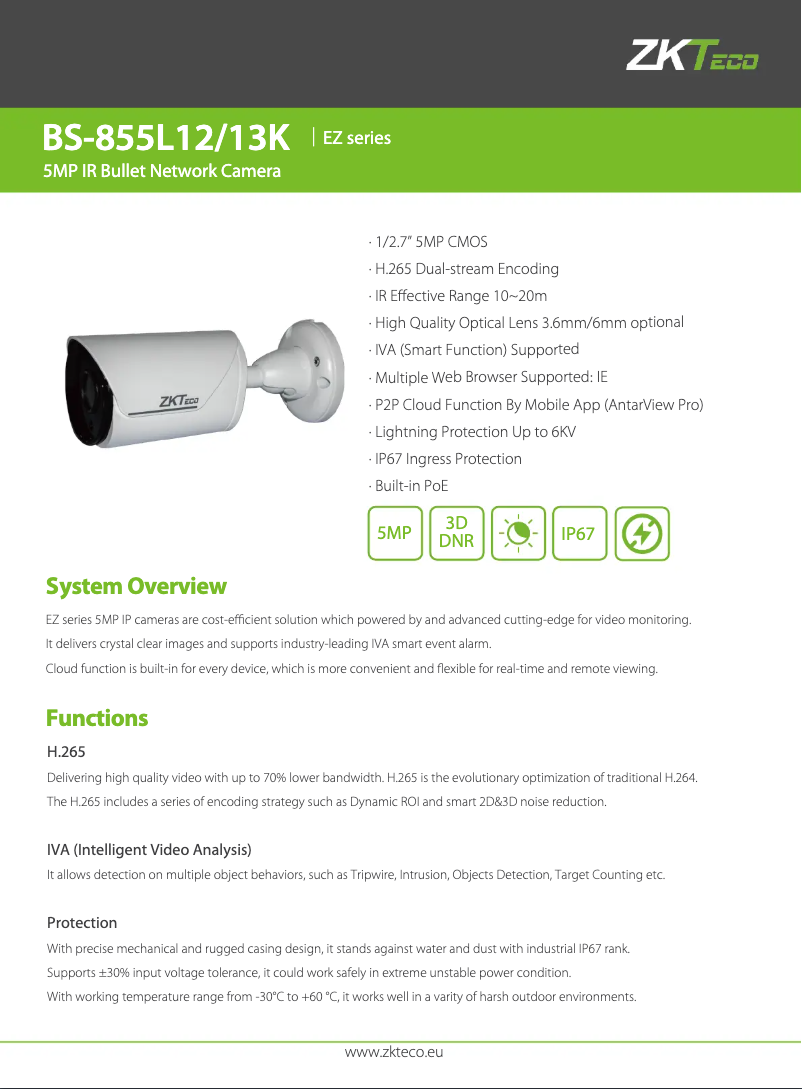 Page n°1 - Manuel utilisateur ZKTeco BS-855L12