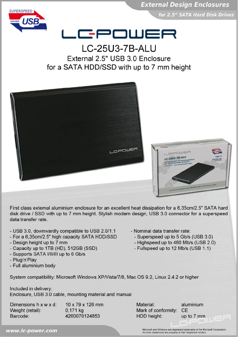 Page n°1 - Fiche technique LC-Power LC-25U3-7B-ALU