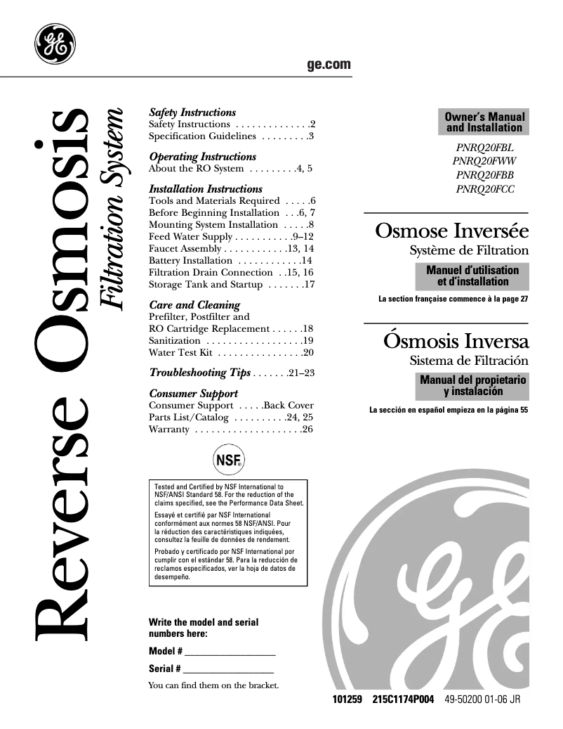 Page 1 de la notice Guide d'installation GE Profile PNRQ20FBB