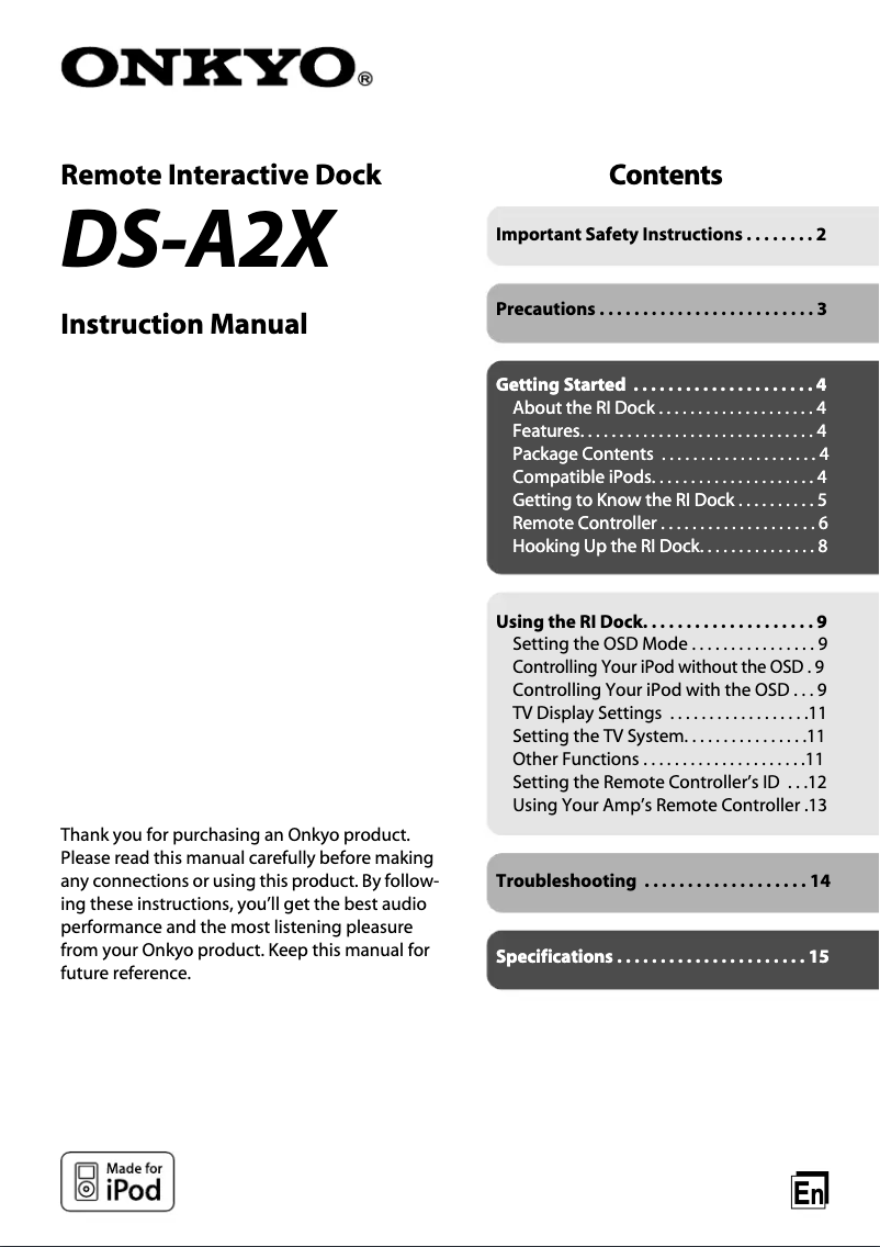 Page n°1 - Manuel utilisateur Onkyo DS-A2X