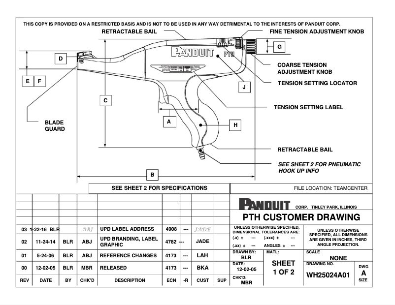 Page 1 de la notice Dessin technique Panduit PTH