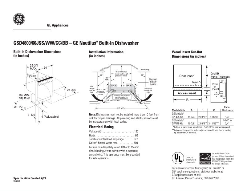 First page image of the manual for GSD4800JCC