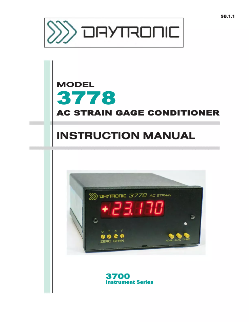 Page n°1 - Manuel utilisateur Daytronic 3778