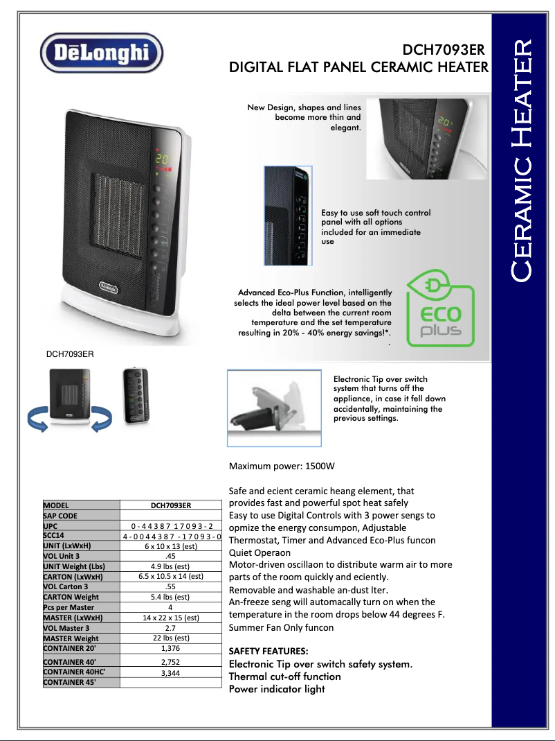 Page n°1 - Fiche technique DeLonghi DCH7093ER