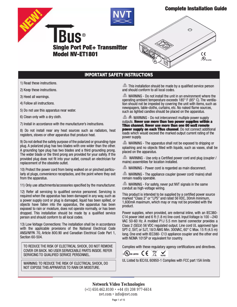 Page n°1 - Manuel utilisateur Phybridge NV-ET1801