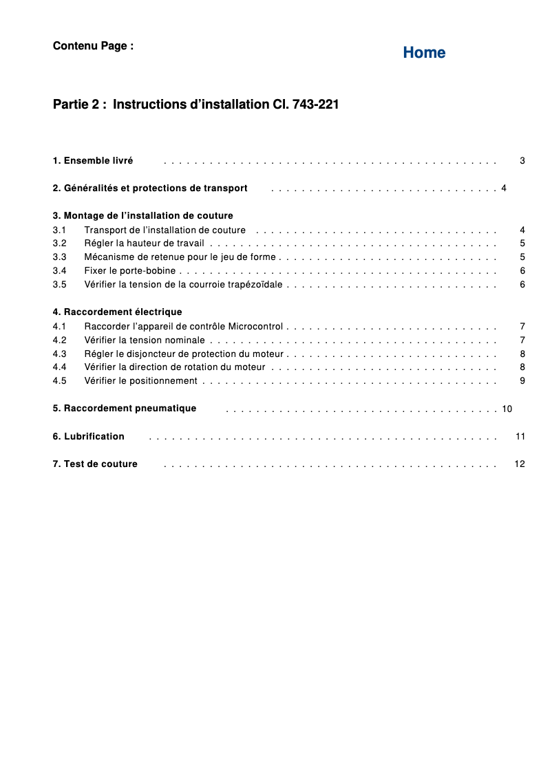 Page n°1 - Guide d'installation Dürkopp Adler 743-221