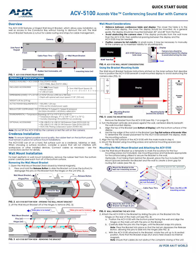 Page 1 de la notice Guide de démarrage rapide AMX Acendo Vibe ACV-5100