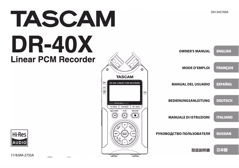 Page n°1 - Manuel utilisateur Tascam DR-40X