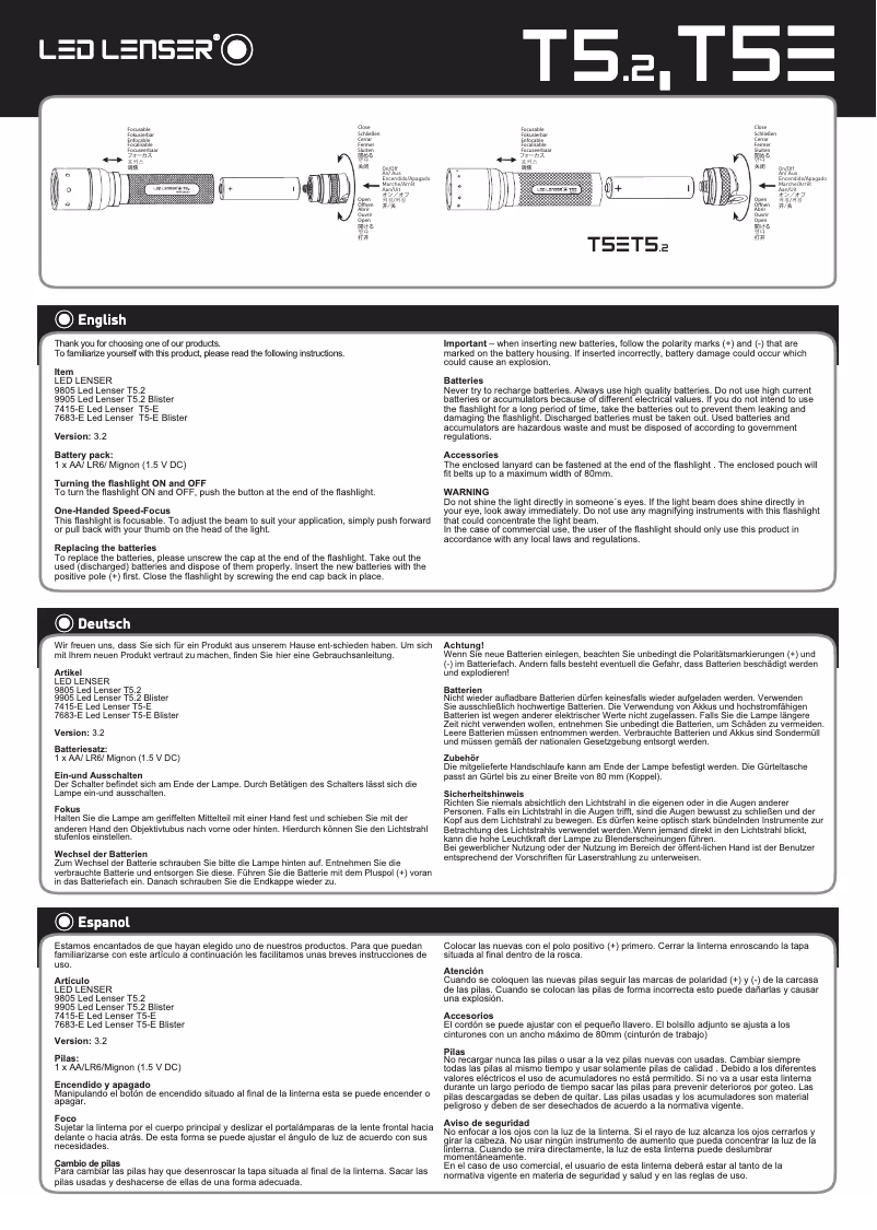 Page n°1 - Manuel utilisateur Ledlenser T5.2
