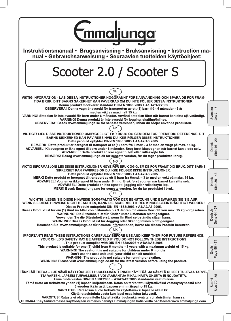 Page 1 de la notice Manuel utilisateur Emmaljunga Scooter S
