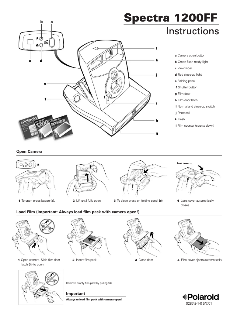 Página 1 del manual Manual de usuario Polaroid Spectra 1200FF