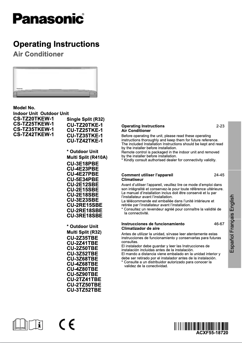 Page 1 de la notice Manuel utilisateur Panasonic CU-TZ25TKE1