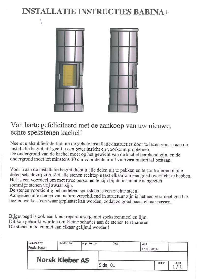 Image de la première page du manuel de l'appareil Babina +