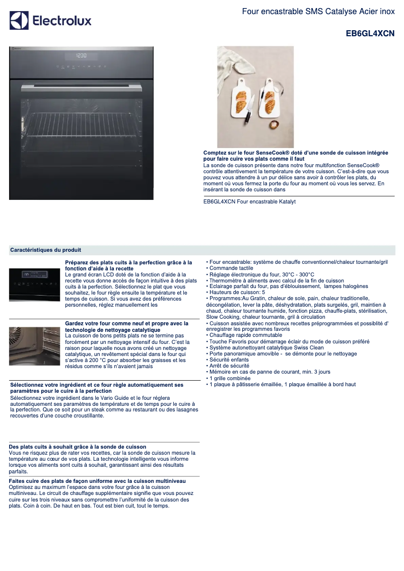 Page 1 de la notice Fiche technique Electrolux EB6GL4XCN
