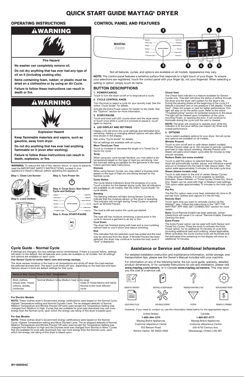 Page n°1 - Guide de démarrage rapide Maytag MED7020RF