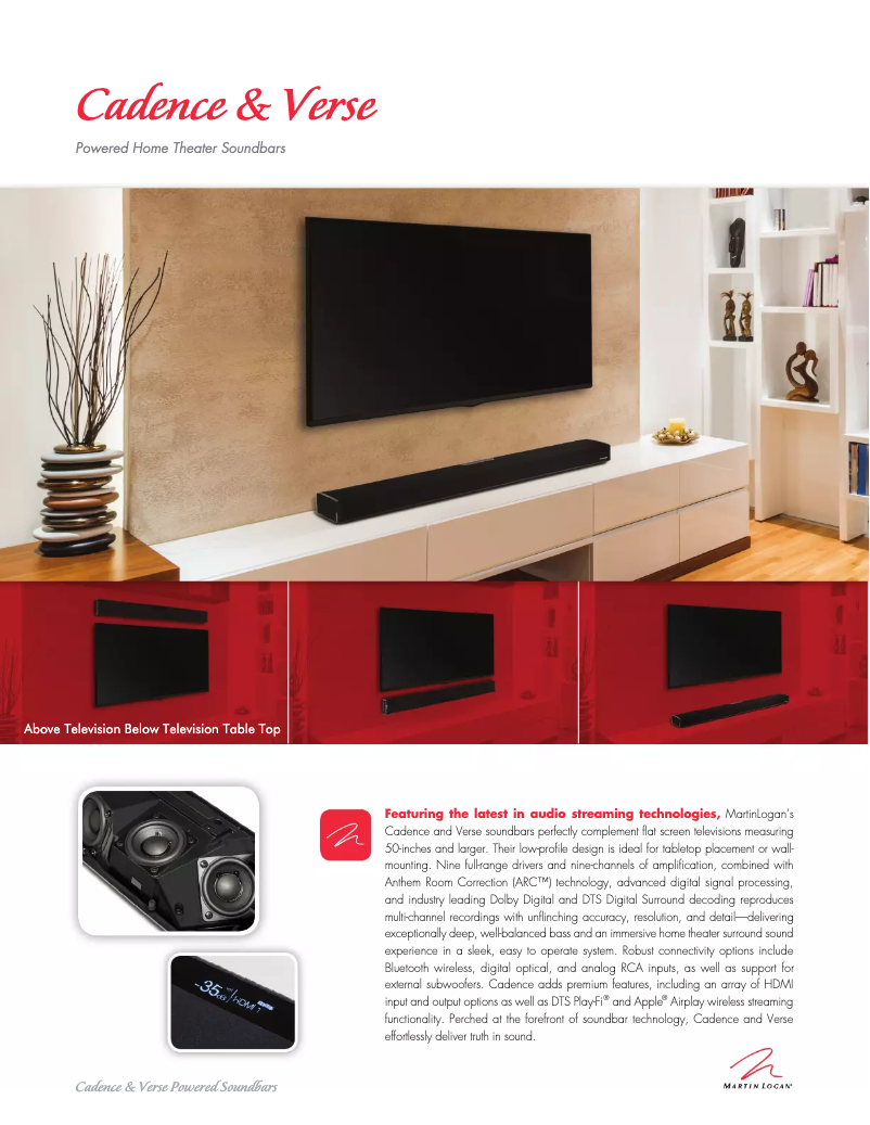 Page 1 de la notice Fiche technique Martin Logan Cadence & Verse