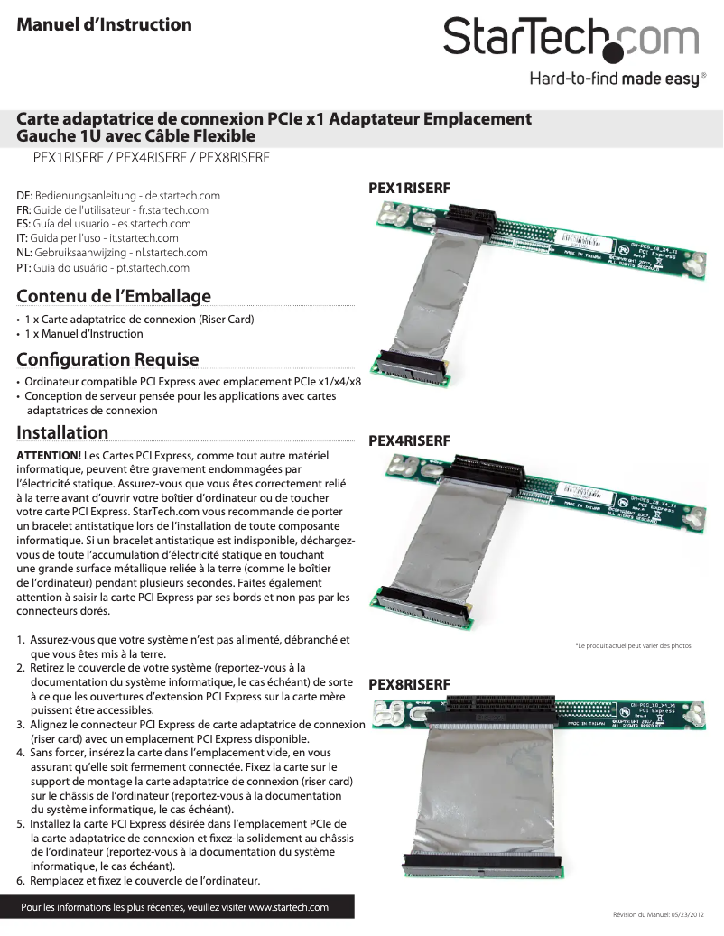 Page 1 de la notice Manuel utilisateur StarTech.com PEX1RISERF