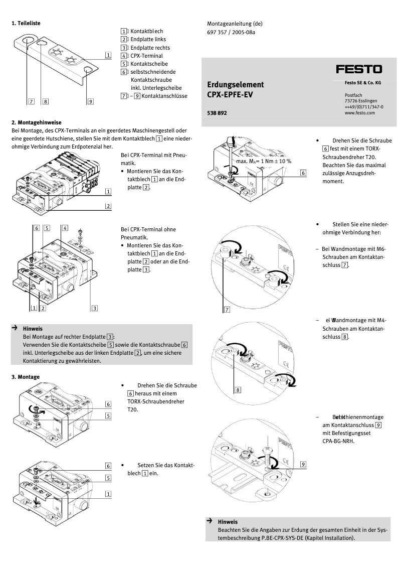 Page 1 de la notice Manuel utilisateur Festo CPX-EPFE-EV