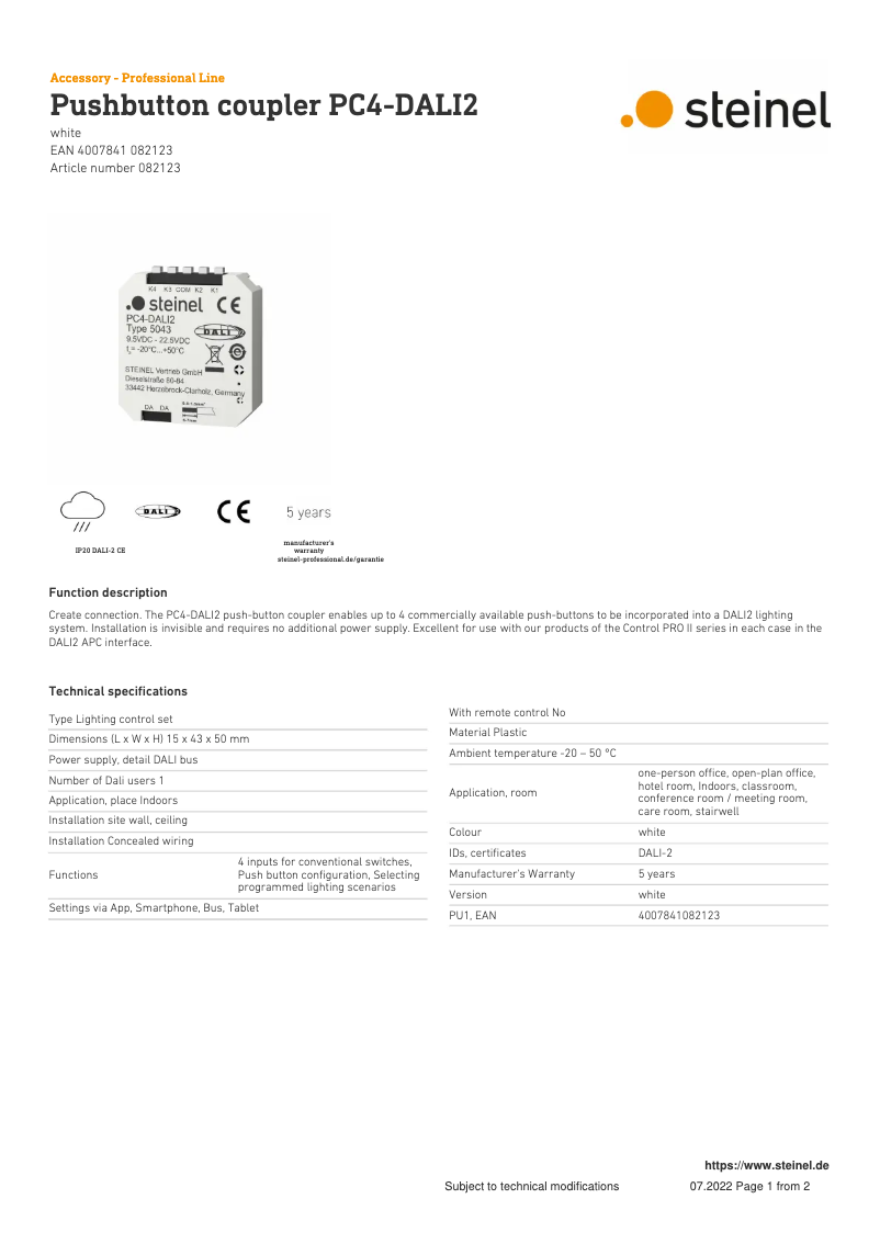 Page n°1 - Fiche technique Steinel PC4
