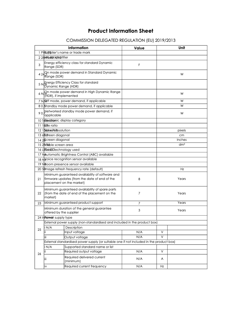 Page 1 de la notice Fiche technique Philips 28HFL4014