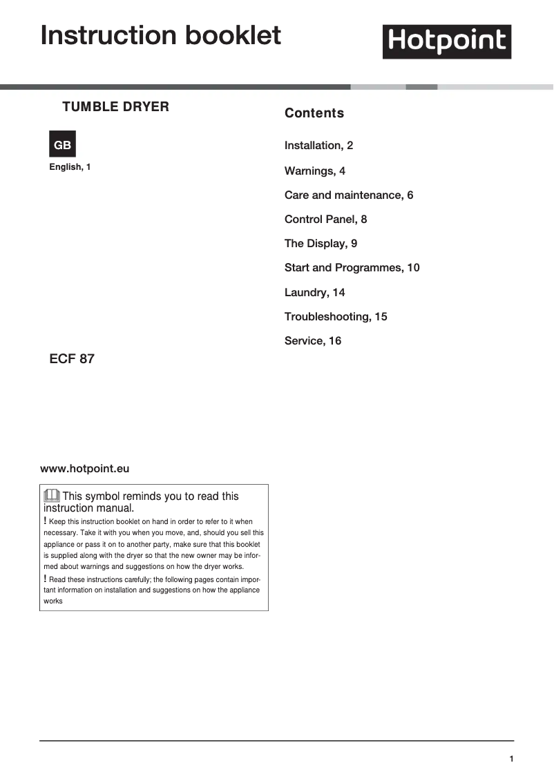 Image de la première page du manuel de l'appareil ECF 87BP UK