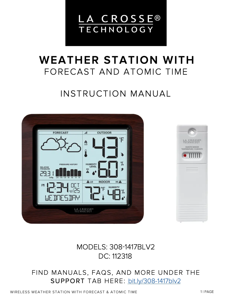 Page n°1 - Manuel utilisateur La Crosse Technology 308-1417BLV2