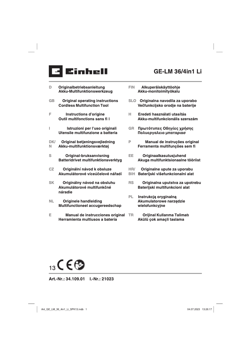 Image de la première page du manuel de l'appareil GE-LM 36/4in1 Li