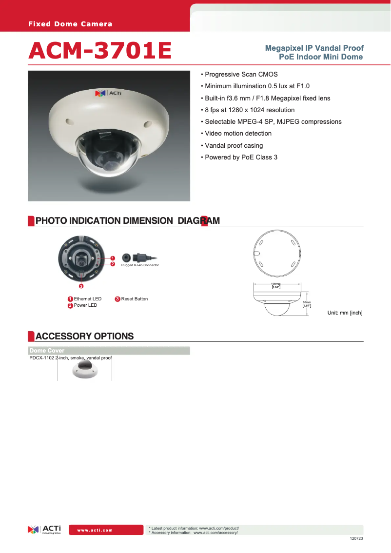 Page n°1 - Fiche technique ACTi ACM-3701E