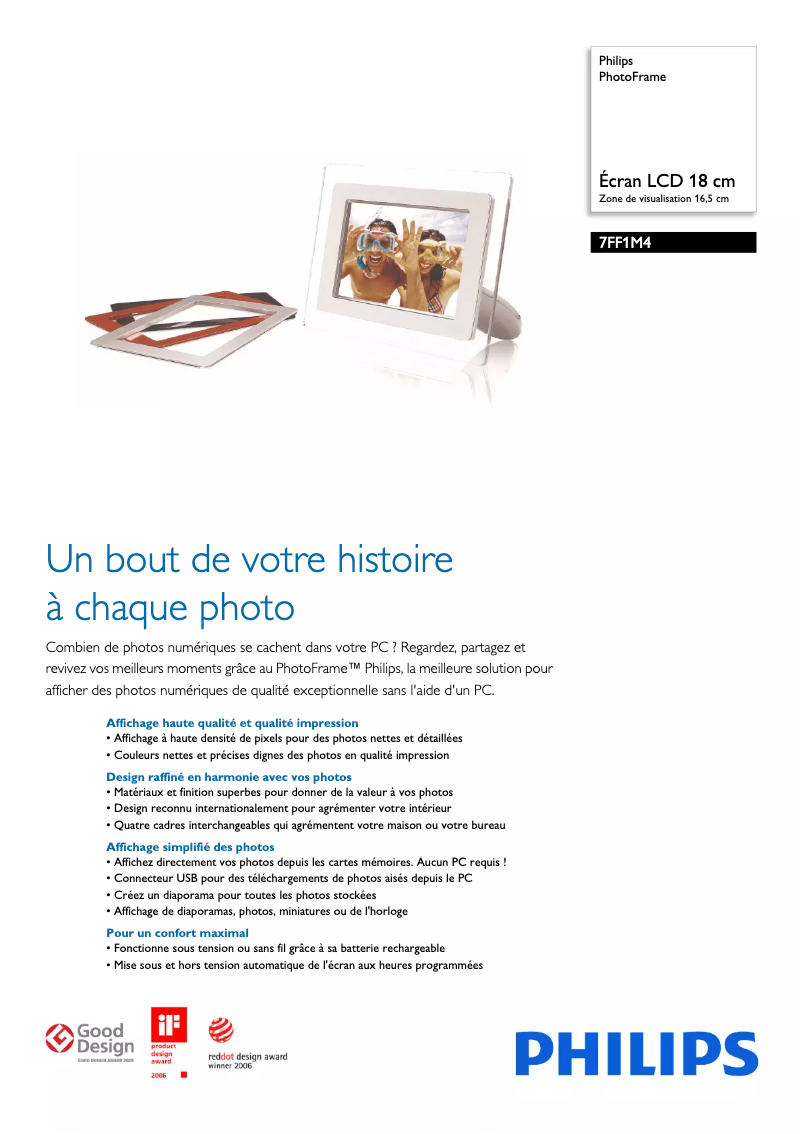 Page 1 de la notice Fiche technique Philips 7FF1M4