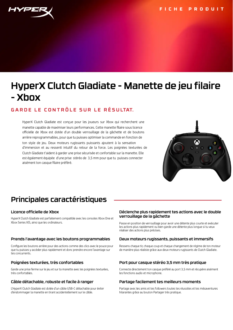 Page 1 de la notice Manuel utilisateur HyperX Clutch Gladiate
