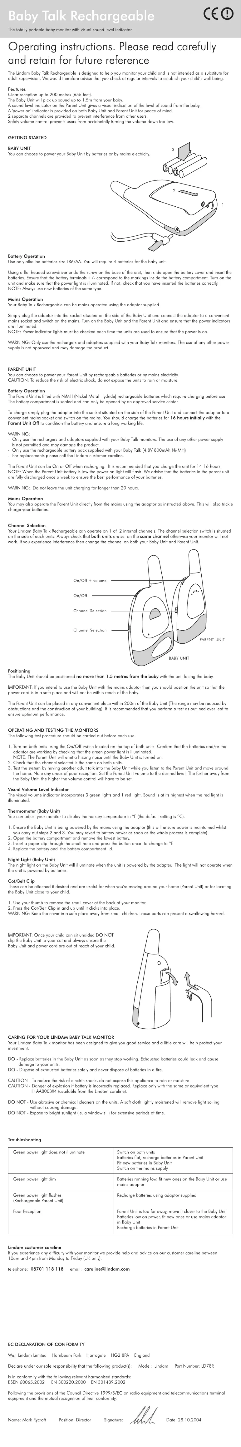 Page 1 de la notice Manuel utilisateur Lindam LD78R Baby Talk
