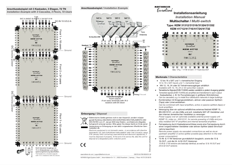 Page 1 de la notice Fiche technique Kathrein Euroline KEM 41732