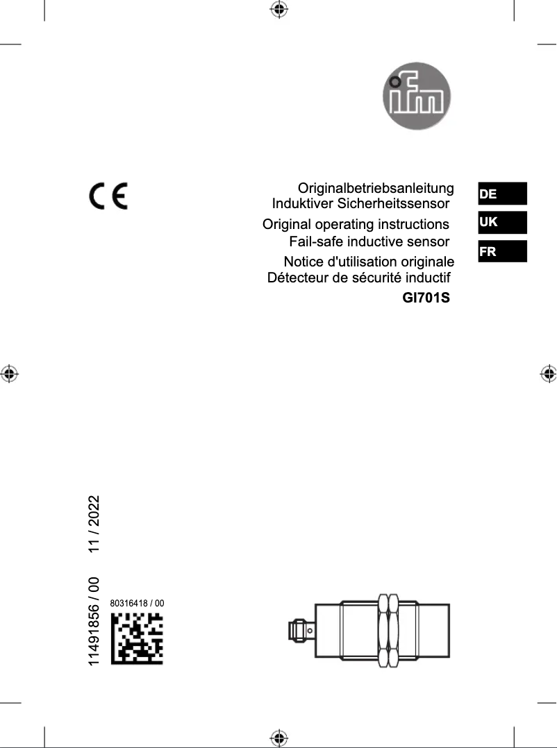 Page 1 de la notice Manuel utilisateur IFM GI701S