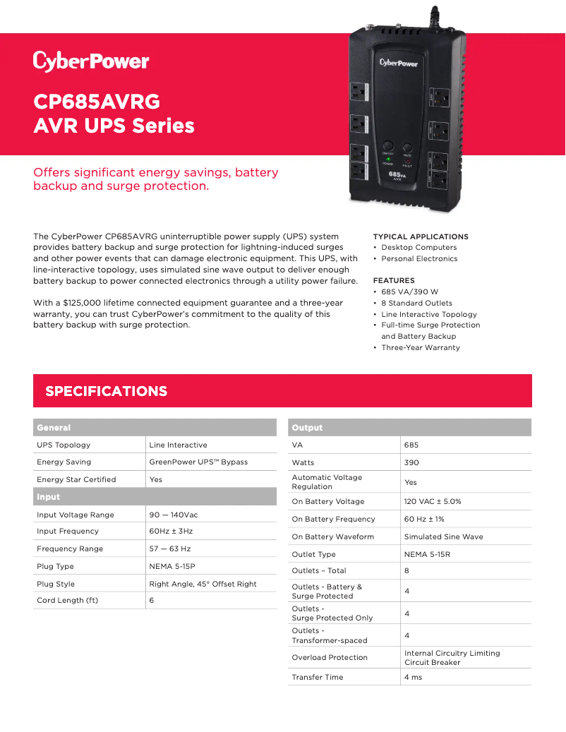 Image de la première page du manuel de l'appareil CP685AVRG