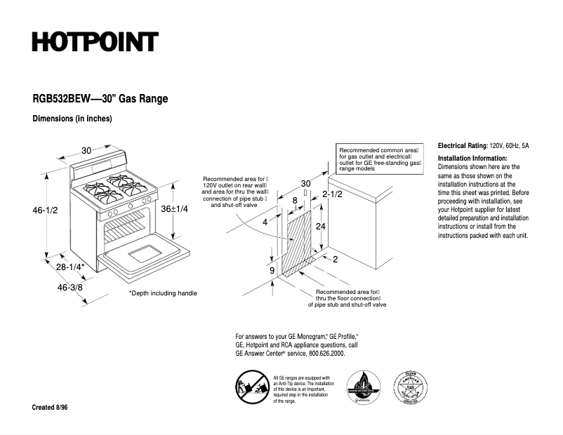 Page 1 de la notice Fiche technique Hotpoint RGB532BEWAD
