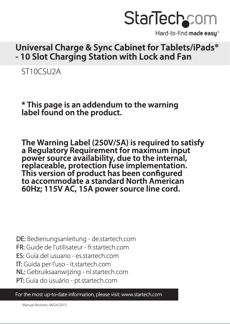 Page 1 de la notice Manuel utilisateur StarTech.com ST10CSU2A