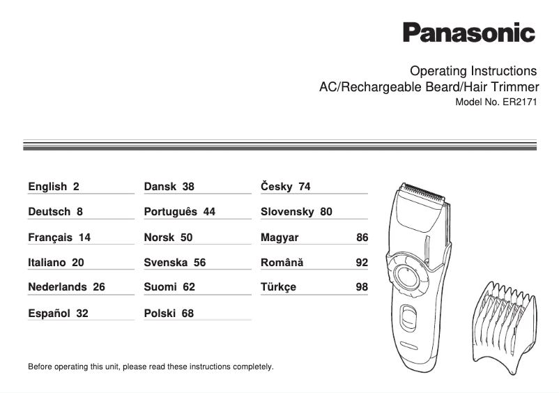 Page n°1 - Manuel utilisateur Panasonic ER-2171