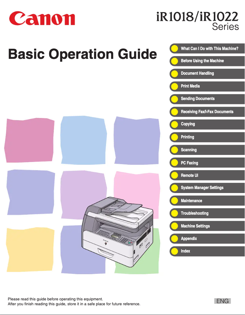 Image de la première page du manuel de l'appareil imageRUNNER 1022F
