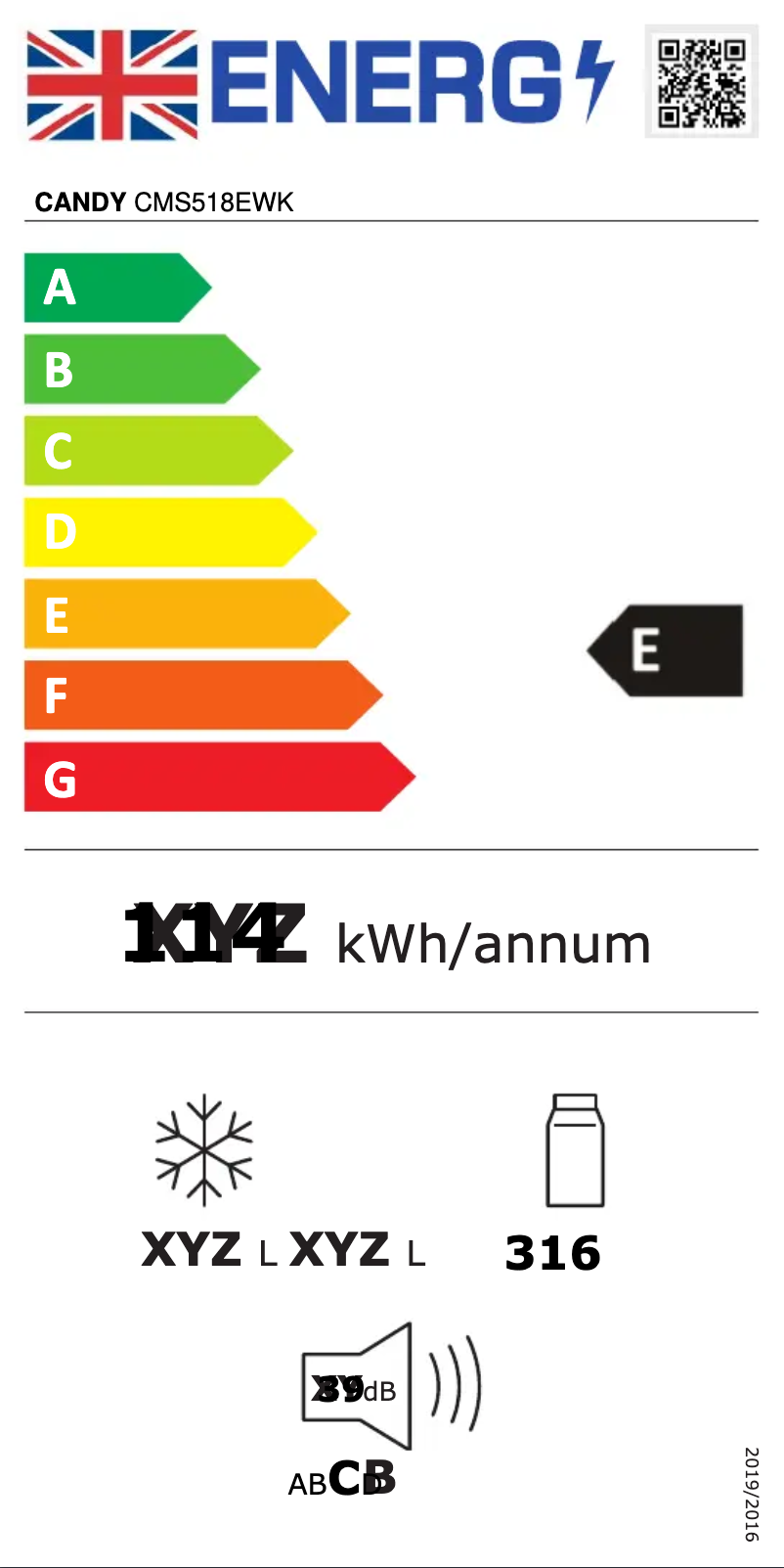 Page 1 de la notice Label énergétique Candy CMS518EWK