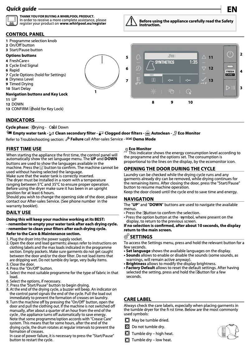 Image de la première page du manuel de l'appareil W6 D84WB EE