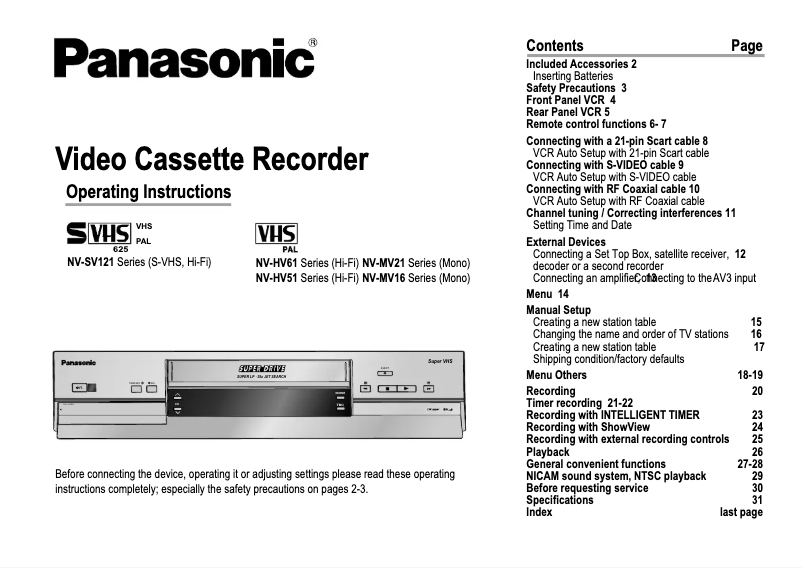 Page n°1 - Manuel utilisateur Panasonic NV-MV16