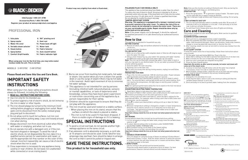 Page n°1 - Manuel utilisateur Black & Decker IR1370C