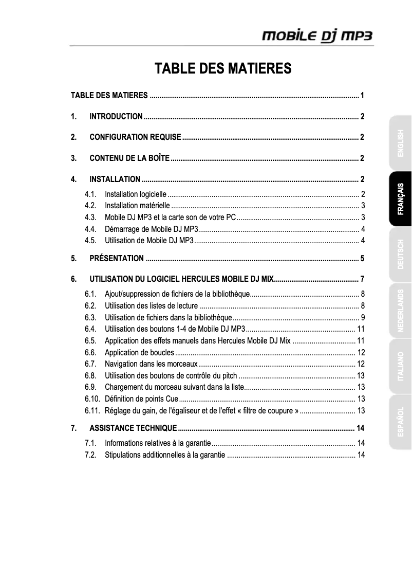 Page n°1 - Manuel utilisateur Hercules Mobile DJ MP3