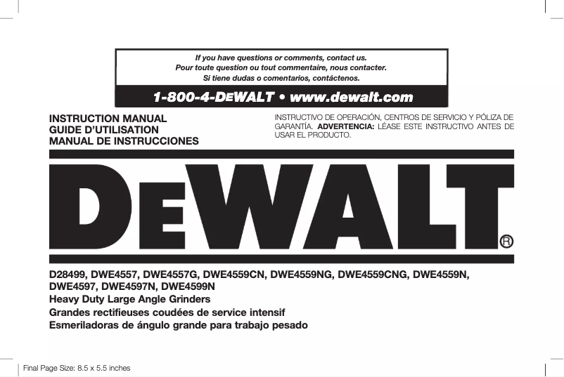 Page n°1 - Manuel utilisateur DeWalt D28499X
