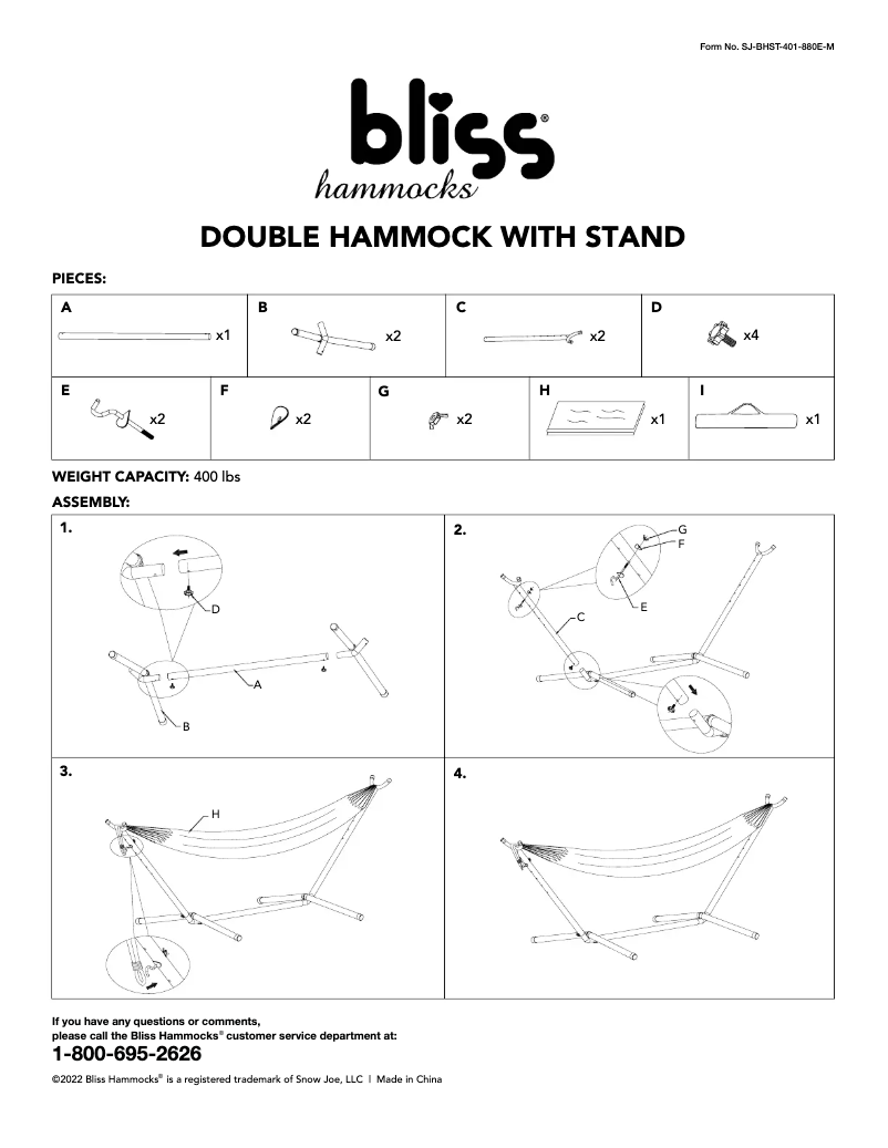 Page 1 de la notice Manuel utilisateur Bliss Outdoors BHST-401-CC