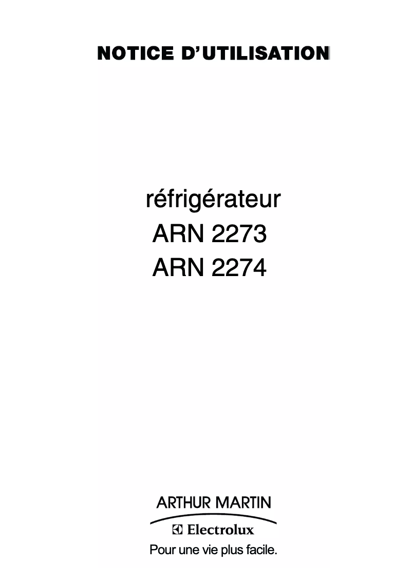 Page n°1 - Manuel utilisateur Arthur Martin-Electrolux ARN2274