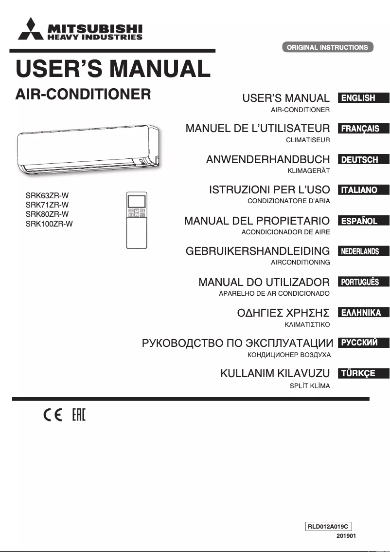 Page 1 de la notice Manuel utilisateur Mitsubishi SRK80ZR-W