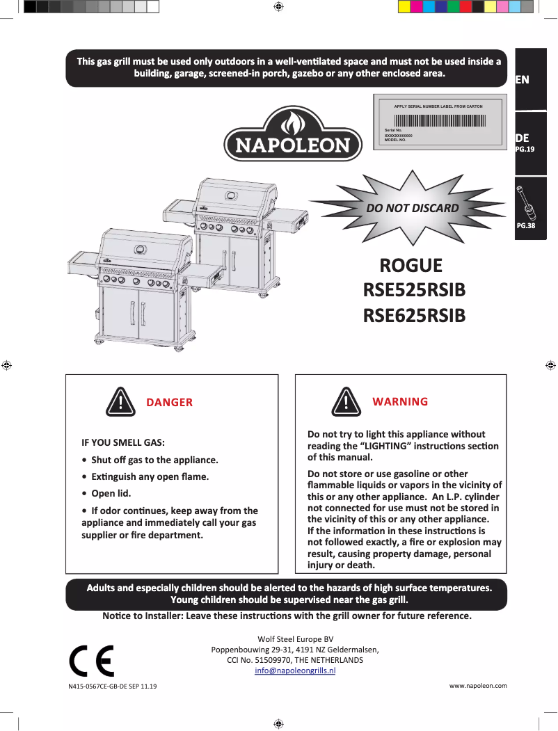 Page n°1 - Manuel utilisateur Napoleon Rogue SE 625